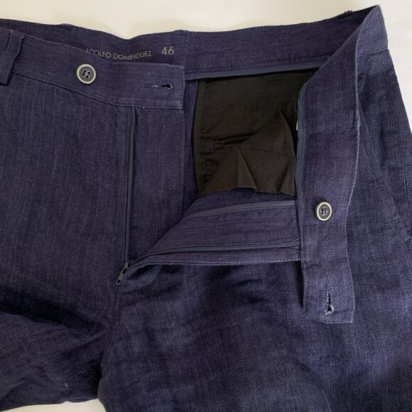 Adolfo Dominguez Linen Trouser Pants Men XL Navy Blue Beach Wedding Coastal Work - Picture 5 of 11